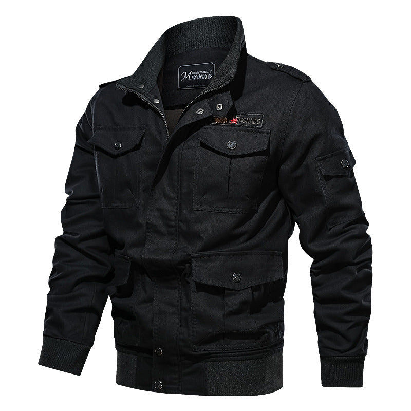 Men's Canvas Field Jacket in Utility Look with Multiple Pockets, Epaulettes and Ribbed Hem Mune Fashion