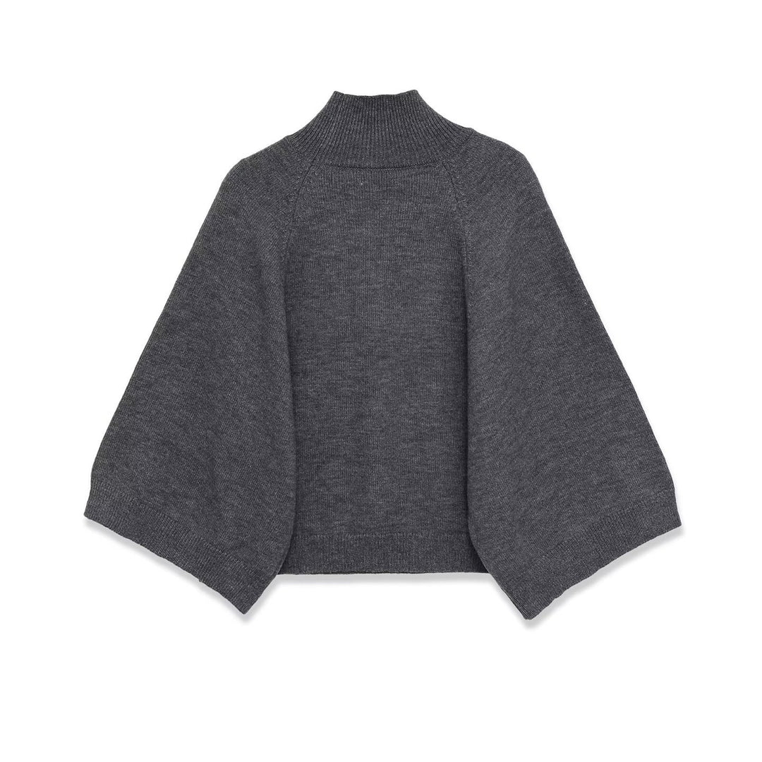 Women Oversize Knit Poncho with Roll Neck and Raglan Sleeves Mune Fashion