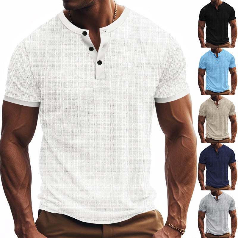 Men's nano band collar henley with fine mesh structure and slim fit Mune Fashion