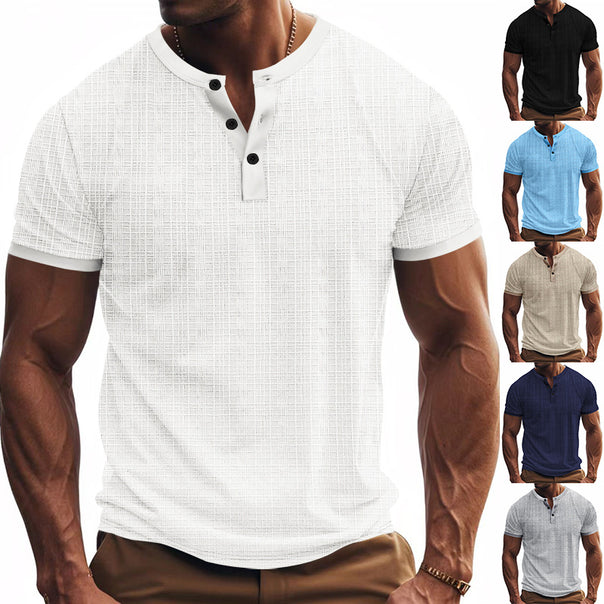 Men's nano band collar henley with fine mesh structure and slim fit Mune Fashion