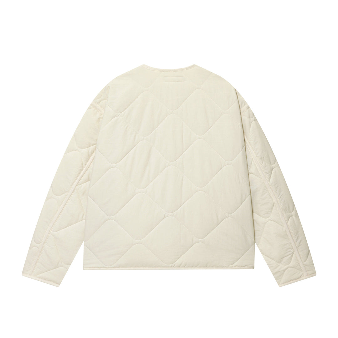 Women's diamond quilted cardigan jacket with round neckline and patch pockets Mune Fashion