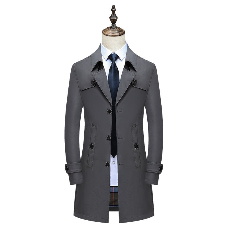 Men Elegant Slim-Fit Trench Coat with Classic Button Placket and Adjustable Cuffs Mune Fashion