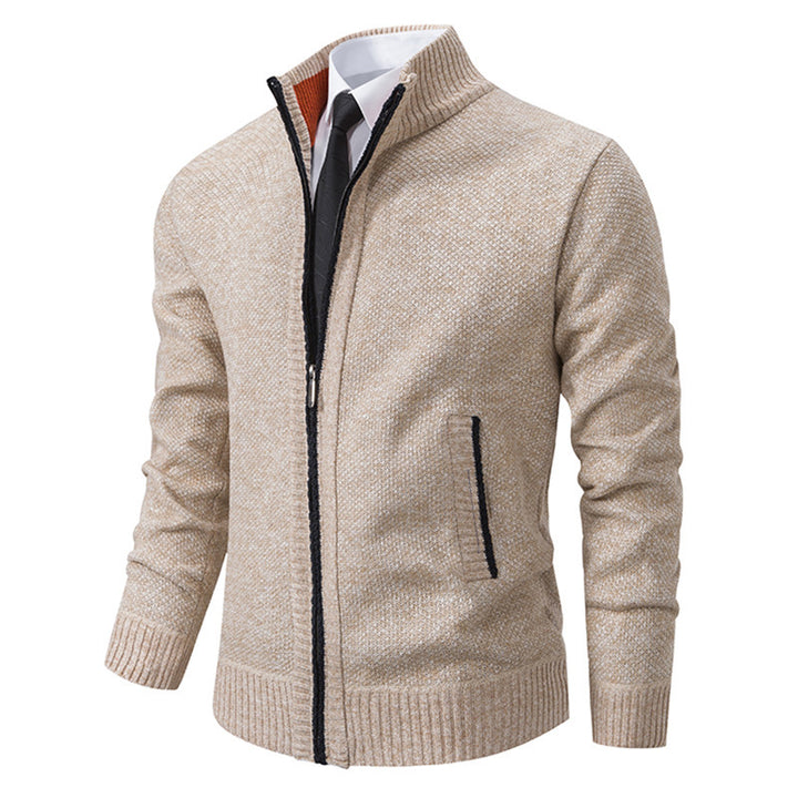 Men's upscale cardigan with stand-up collar and full-length zipper, thermally insulating and tailored fit Mune Fashion