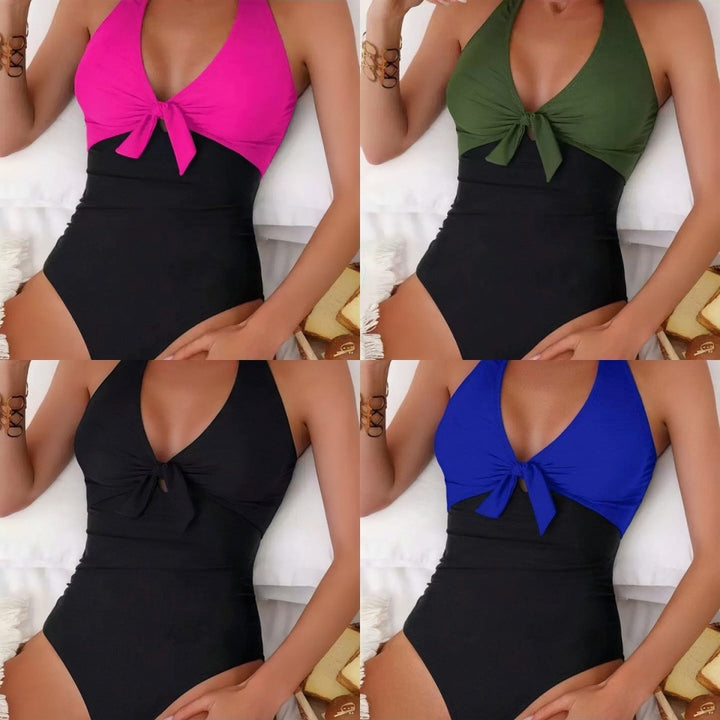 Women One-Piece Swimsuit with Decorative Knot Mune Fashion