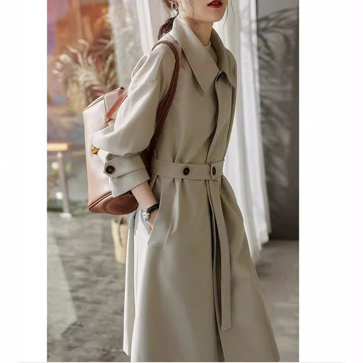 Ladies Fashion Trench Coat with Waist Belt and Chic Design Mune Fashion
