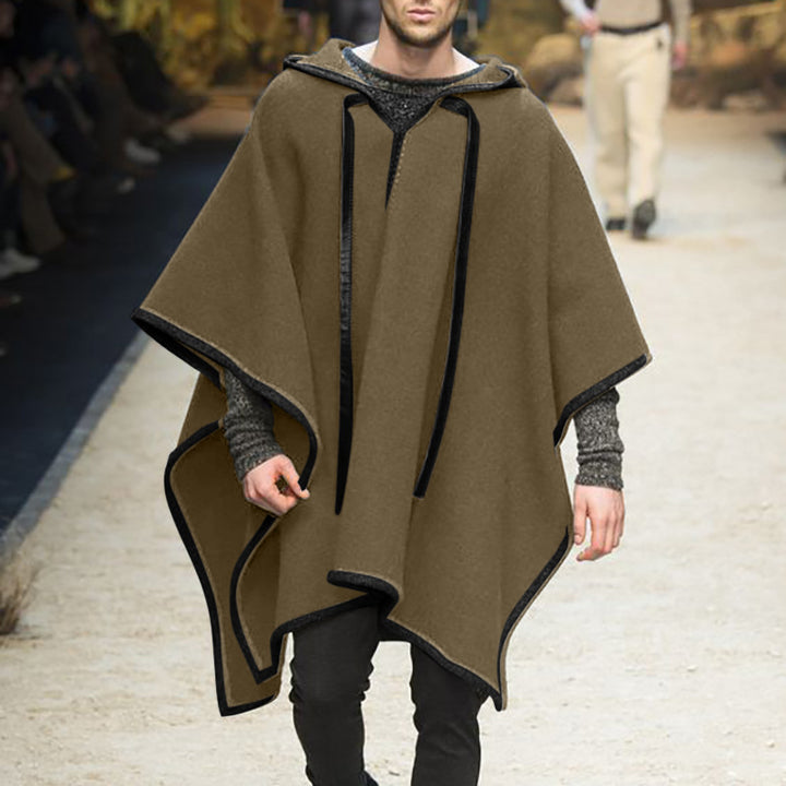 Men's Oversized Hooded Poncho made of Knit with Geometric Mosaic Pattern Mune Fashion