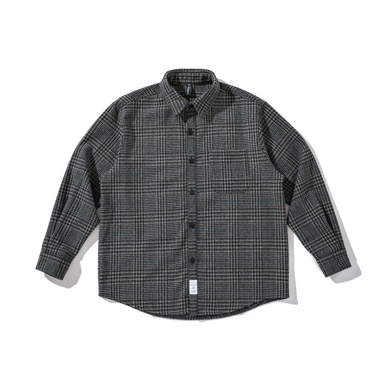 Unisex Boxy Overshirt made of wool blend with Glencheck, chest pocket and rounded hem Mune Fashion