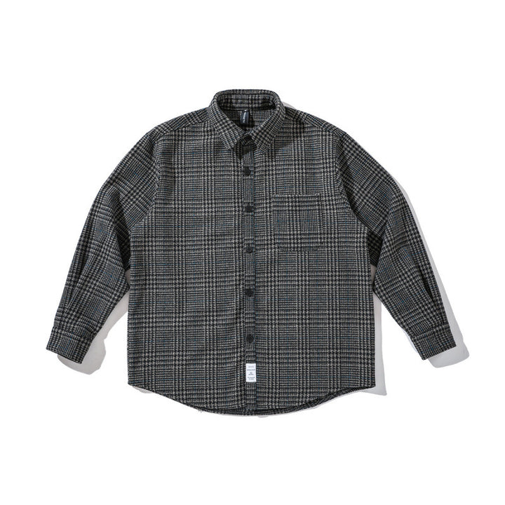 Unisex Boxy Overshirt made of wool blend with Glencheck, chest pocket and rounded hem Mune Fashion