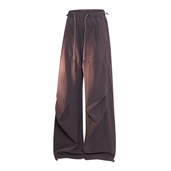 Women's Wide Palazzo Pants with Drawstring Waist, Draped Pleats & Adjustable Hem Mune Fashion