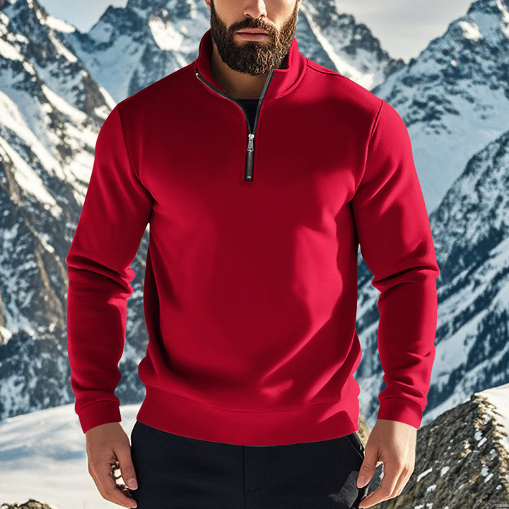 Men's comfortable half-zip sweatshirt with stand-up collar, lightly brushed inner side, and ribbed hem Mune Fashion