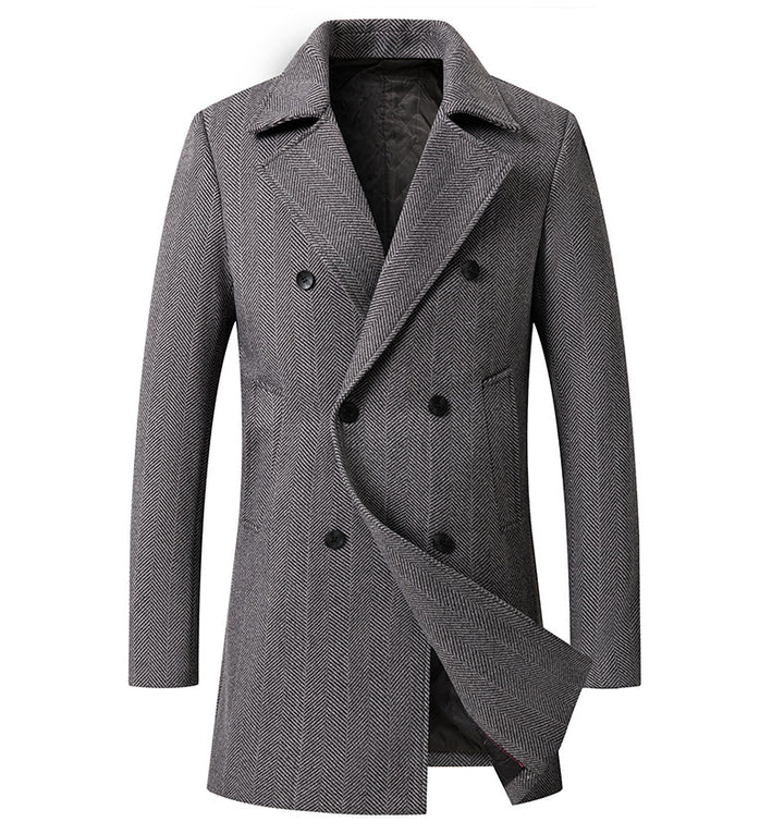 Men's Double-Breasted Herringbone Wool Blend Car Coat with Tailored Fit and Quilted Thermal Lining Mune Fashion