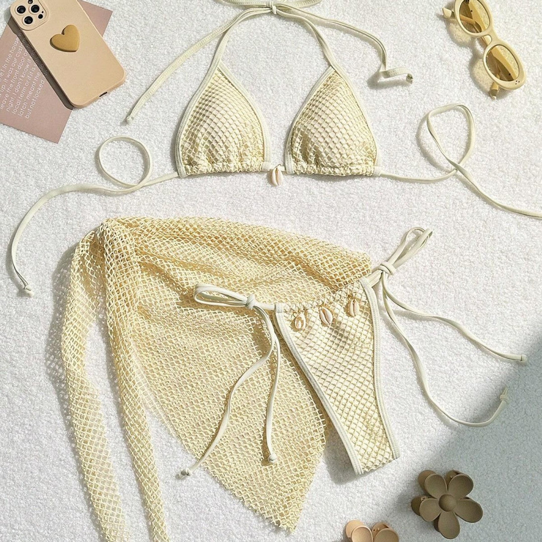 Women's triangle bikini with transparent mesh fabric and lacing details Mune Fashion