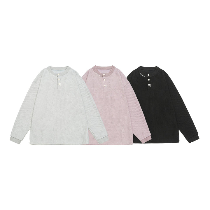 Unisex Ribbed Henley Sweater with Button Placket Oversized Cut Mune Fashion