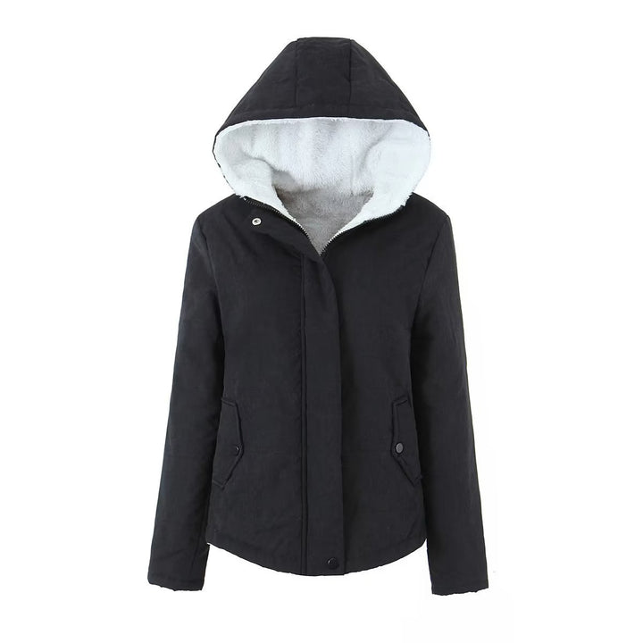 Women's quilted hooded jacket with cozy teddy lining, concealed zipper and flap pockets Mune Fashion