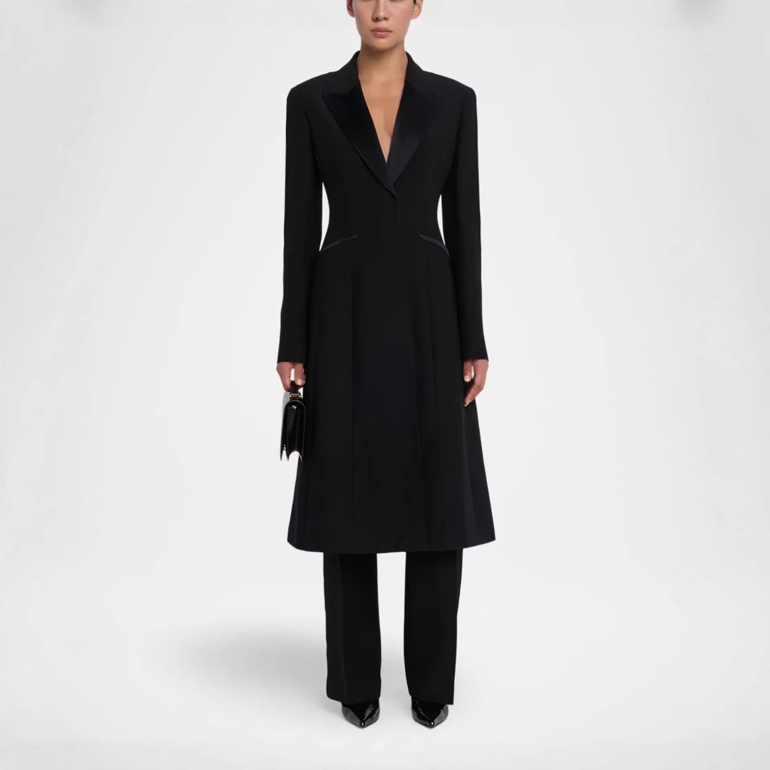 Women Tailored Evening Coat-Blazer with Satin Lapels and Slim Silhouette Mune Fashion