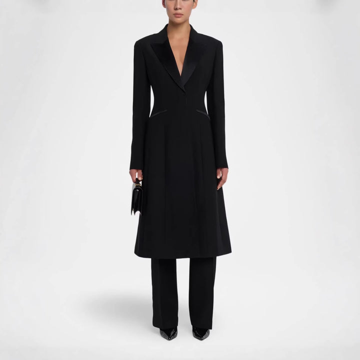 Women Tailored Evening Coat-Blazer with Satin Lapels and Slim Silhouette Mune Fashion