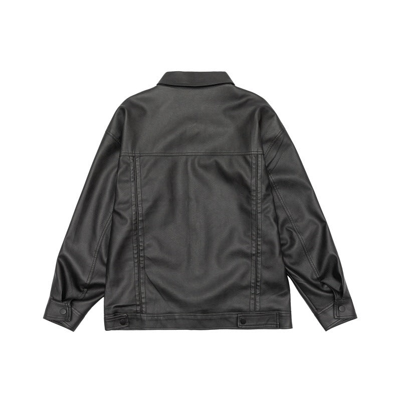Men's loosely cut overshirt in vintage leather look with snap button front and breast flap Mune Fashion