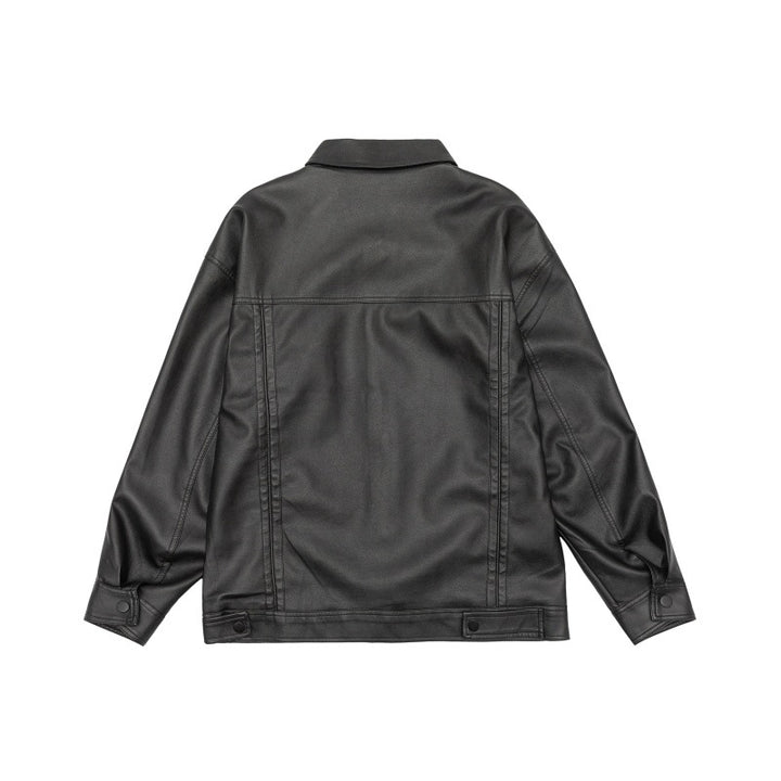 Men's loosely cut overshirt in vintage leather look with snap button front and breast flap Mune Fashion