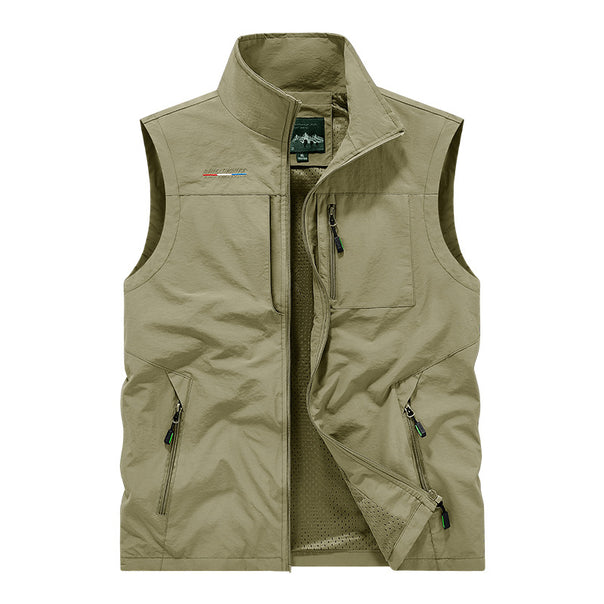 Men's lightweight windproof utility vest with stand-up collar, breathable mesh lining, and multiple zippered pockets Mune Fashion