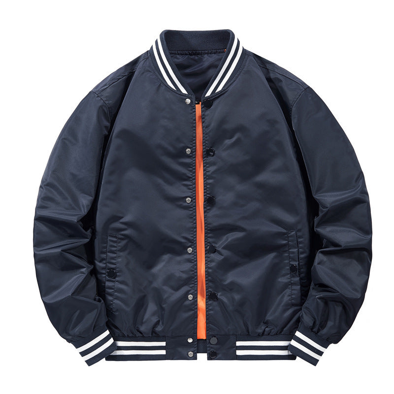 Men's Light Windproof Bomber with Striped Ribbed Cuffs and Contrasting Inner Lining Mune Fashion