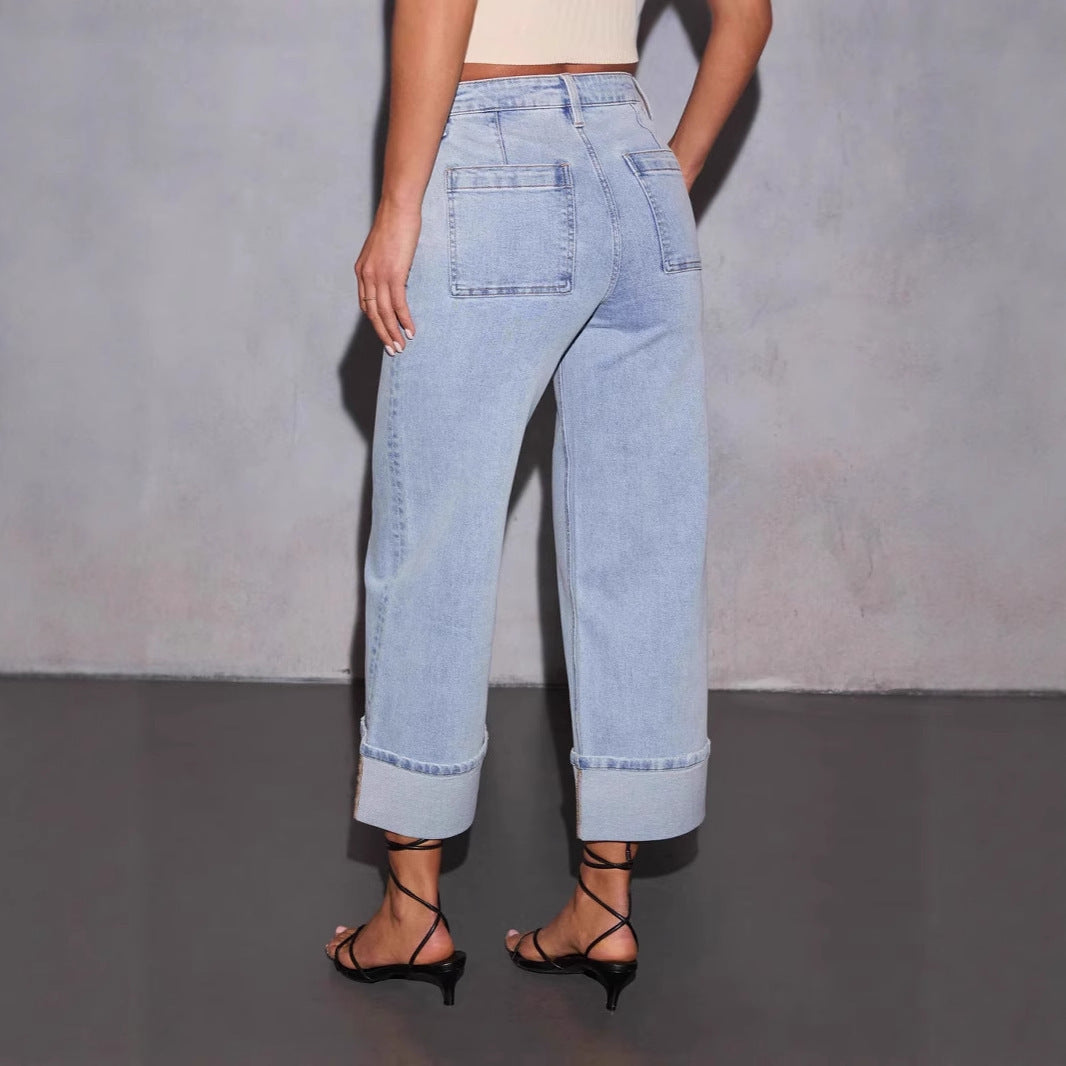 Women's nan Highwaist Culotte Jeans with wide leg, patch front pockets and distinctive cuff waistband Mune Fashion