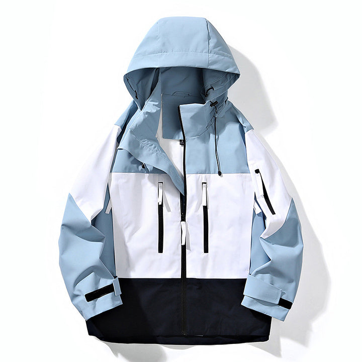 Men's Water-Repellent Colorblock Outdoor Jacket with Hood, Multiple Zipper Pockets and Adjustable Cuffs Mune Fashion