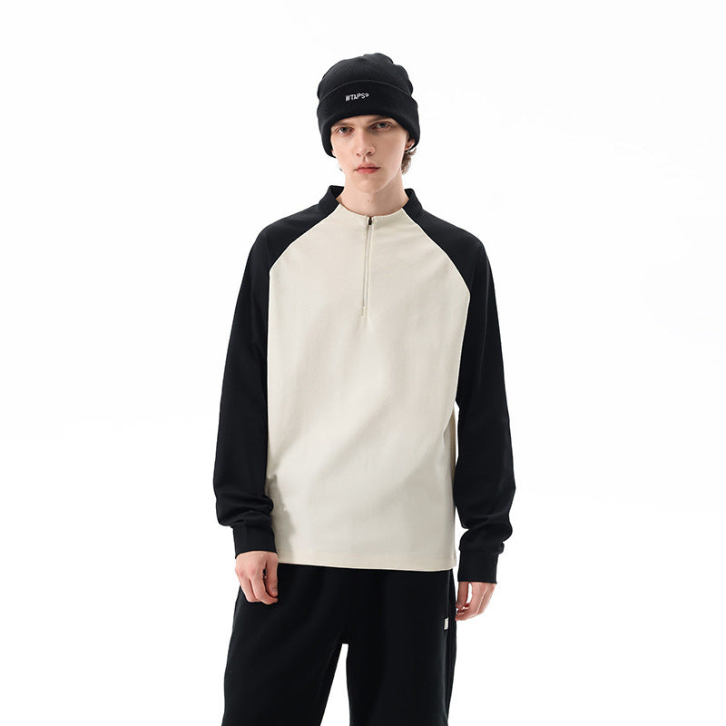 Herren Halbzip-Sweatshirt mit Raglanärmeln, Stehkragen und Kontrastärmeln Mune Fashion