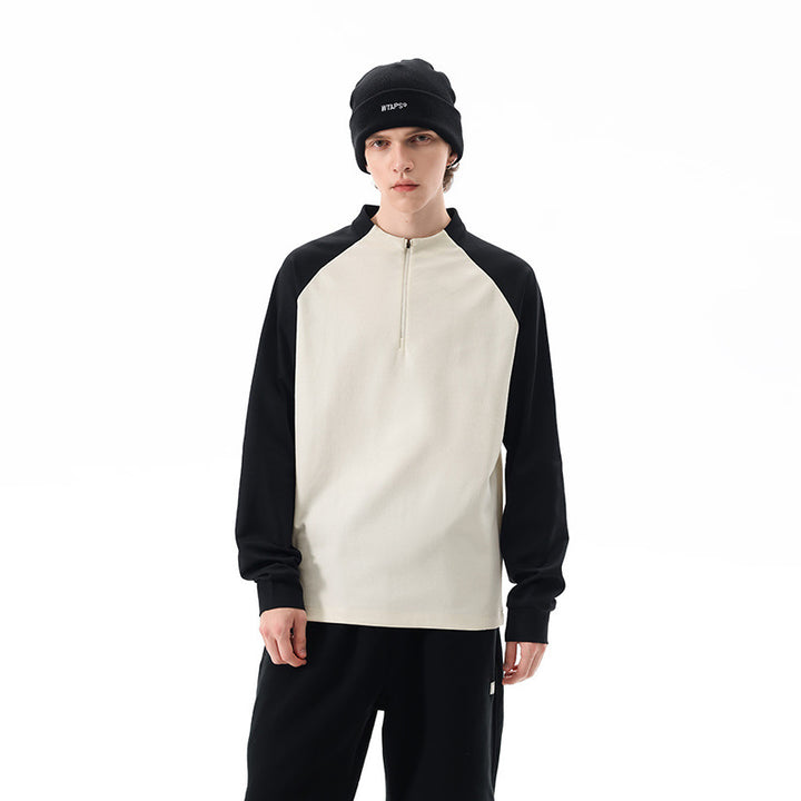 Herren Halbzip-Sweatshirt mit Raglanärmeln, Stehkragen und Kontrastärmeln Mune Fashion