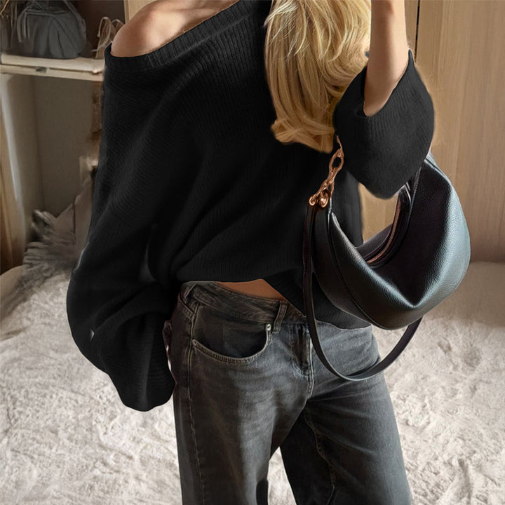 Women nan Oversize Off-Shoulder Fine Knit Sweater with Batwing Sleeves Mune Fashion