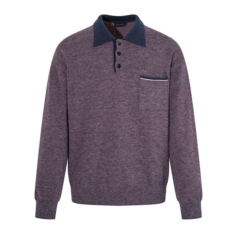 Men's polo shirt-knit sweater with button placket, chest pocket, and contrast collar Mune Fashion