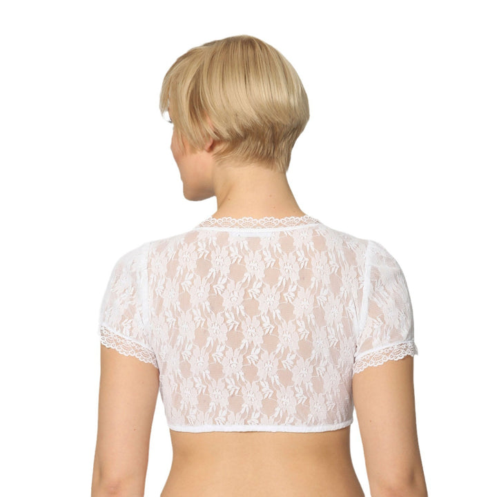 Women's traditional Dirndl blouse with fine lace, deep heart neckline, and gathered waist Mune Fashion