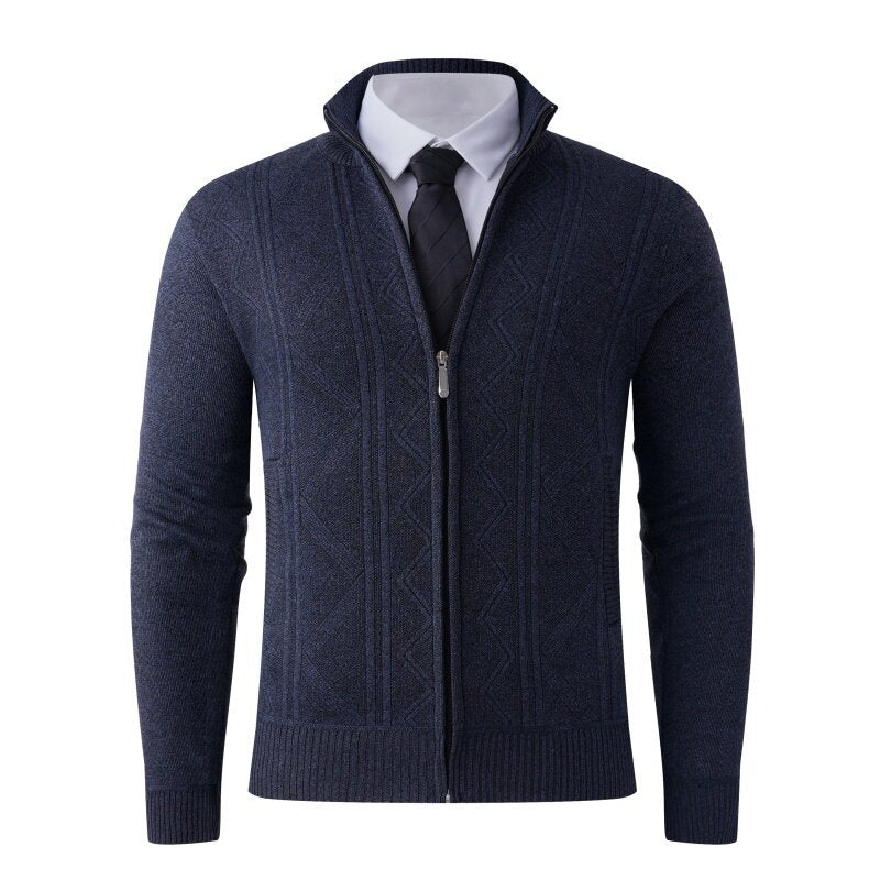 Men's knit zip jacket with stand-up collar and subtle diamond pattern Mune Fashion
