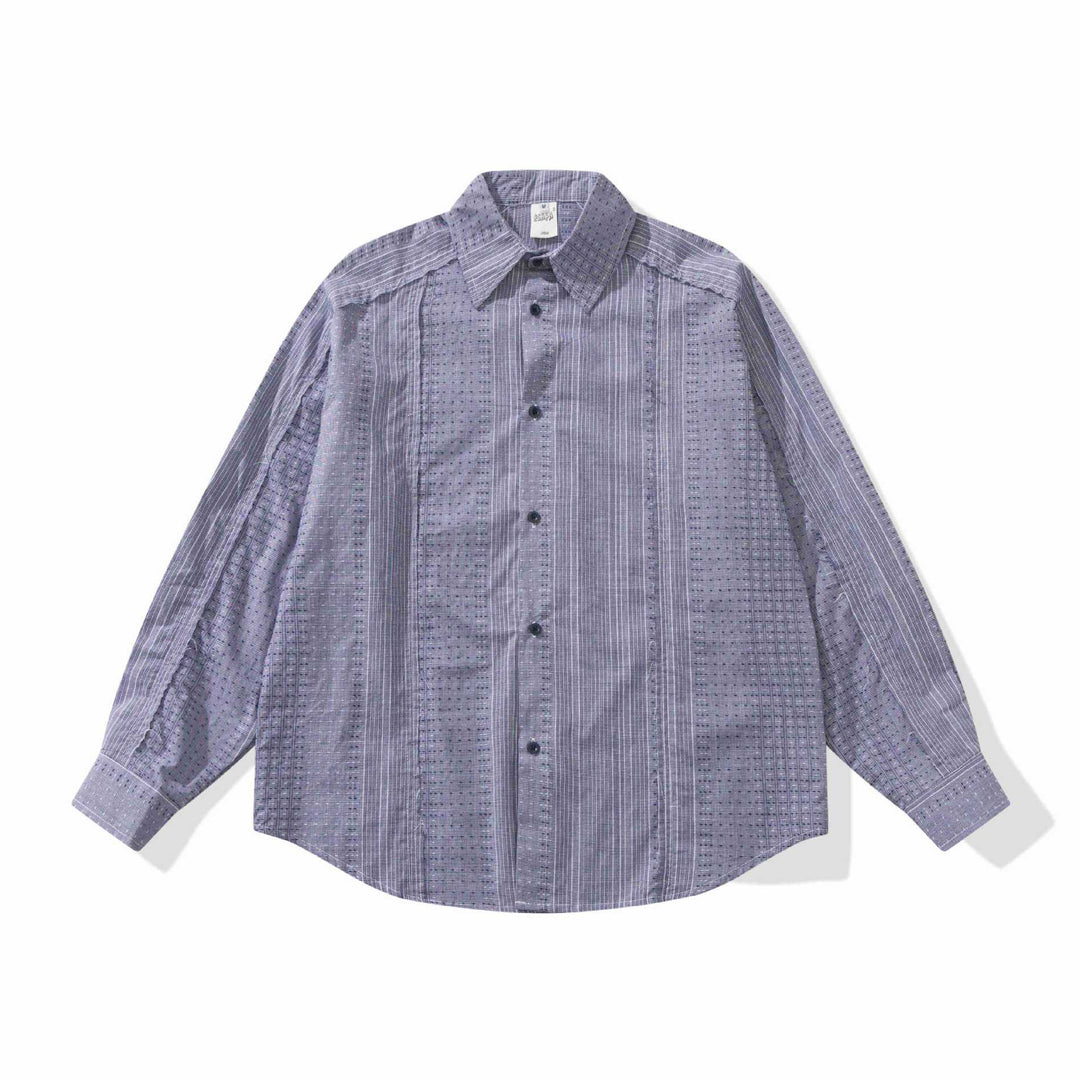 Women's Structured Oversized Shirt Blouse with Fine Embroidery and Striped Texture Mune Fashion