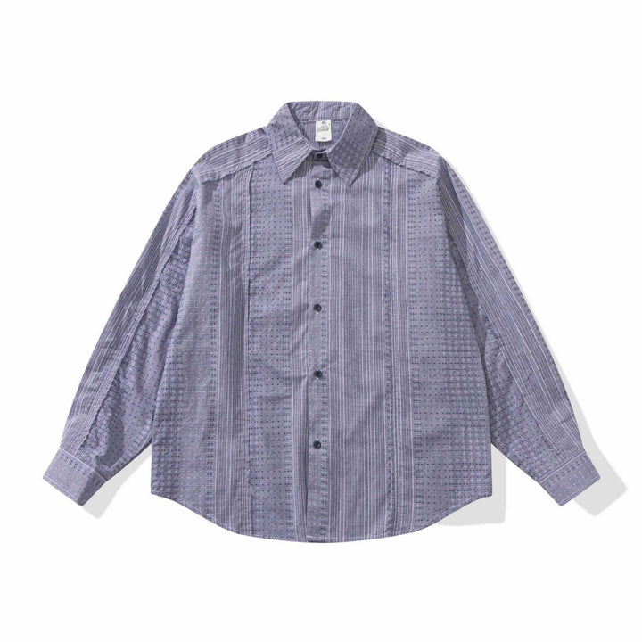 Women's Structured Oversized Shirt Blouse with Fine Embroidery and Striped Texture Mune Fashion