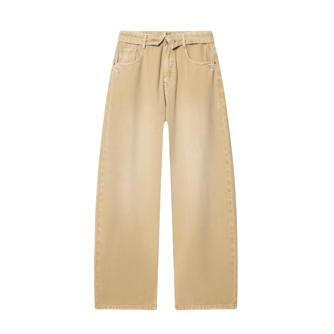 Women high-waisted wide jeans with straight leg, destroyed details and classic five-pocket fit Mune Fashion