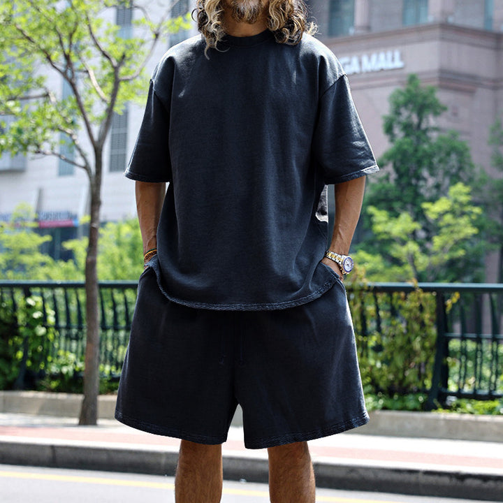 Men's casual short-sleeve shirt with loose sweat shorts made of heavy cotton jersey Mune Fashion