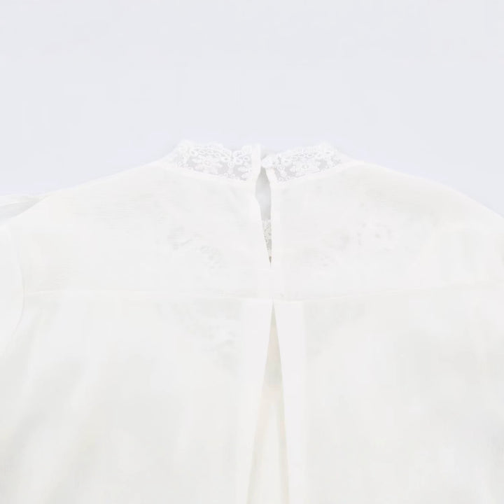 Women's Romantic Lace Blouse with Ruffles and Stand-Up Collar Mune Fashion