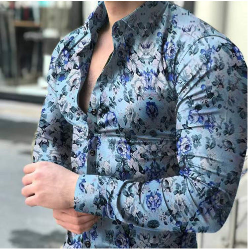 Men's fitted long-sleeve shirt with fine ornament pattern and stretch cotton blend Mune Fashion