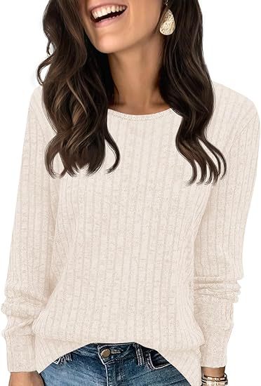 Women's Structured Ribbed Knit Sweater with Round Neck, Casual Silhouette and Soft Cuffs Mune Fashion
