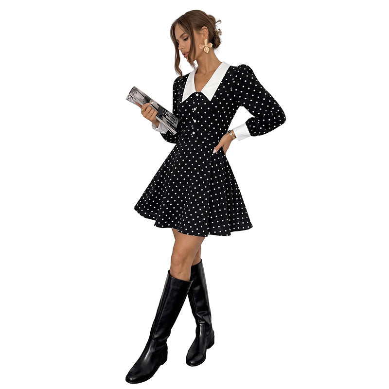 Women Polka-Dot Minidress with Collar Mune Fashion