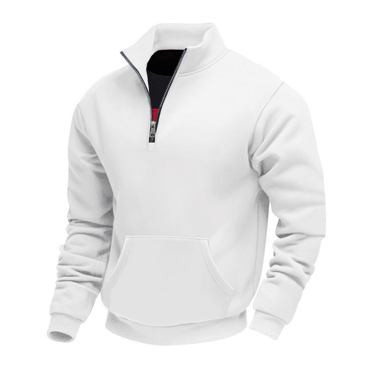 Men's Half-Zip Sweatshirt with Stand-Up Collar, Kangaroo Pocket and Ribbed Cuffs Mune Fashion