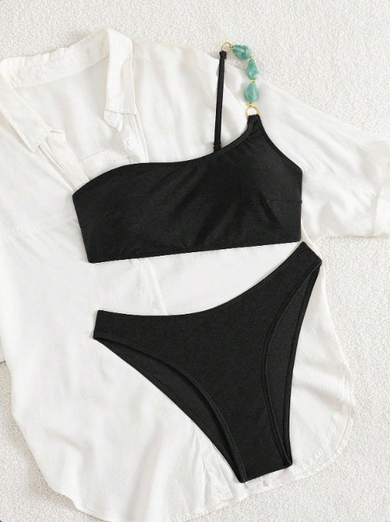 Women's One-Shoulder Bikini Set with Stylish Jewelry Detail Mune Fashion