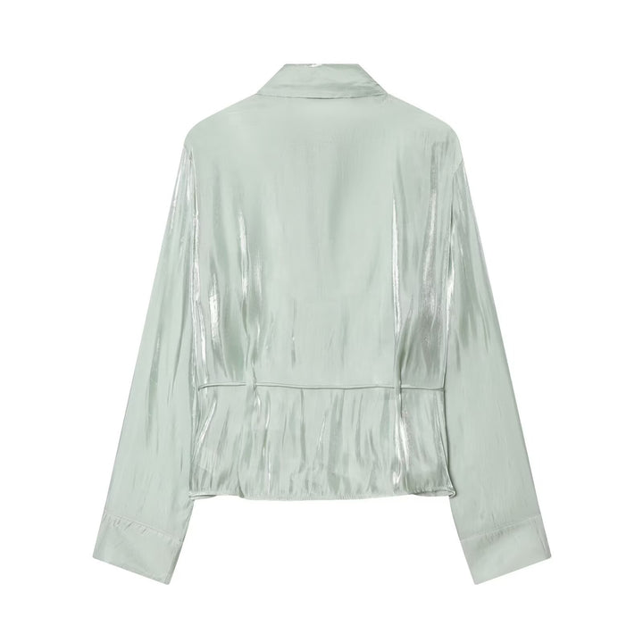 Women's Lightweight Satin Blouson in Crop Cut with Shirt Collar and Drawstring Detail