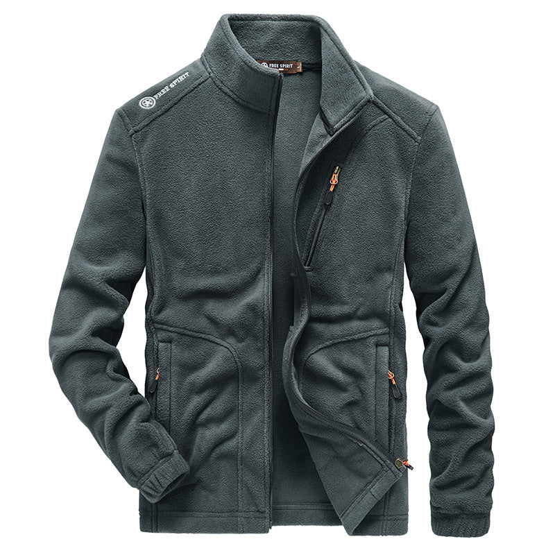 Men's micro fleece outdoor jacket with stand-up collar, full-length zipper, and zip pockets Mune Fashion
