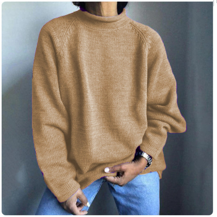 Women nan kastiger fine knit sweater with short standing collar and raglan sleeves Mune Fashion