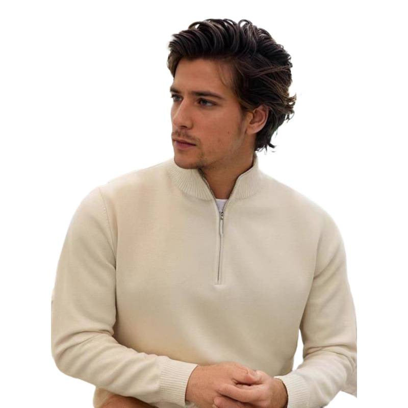 Men's fine knit half-zip pullover with stand-up collar and ribbed cuffs Mune Fashion