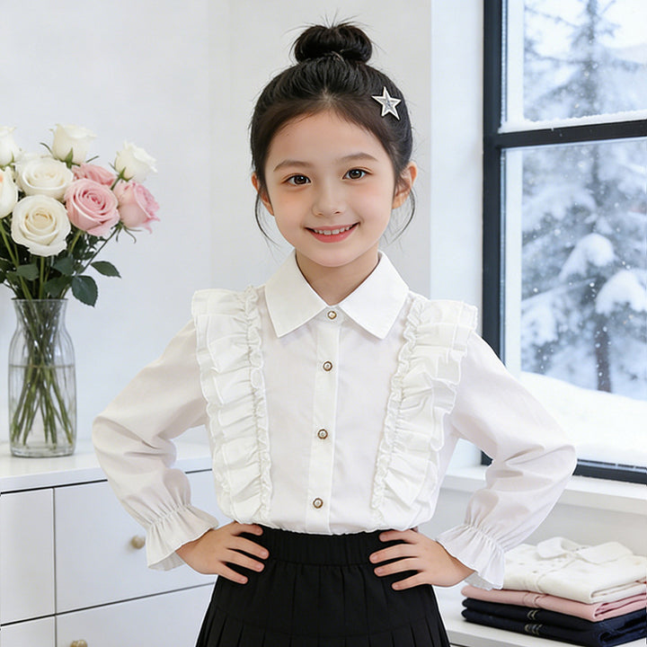Girl's blouse with ruffle details and button closure Mune Fashion