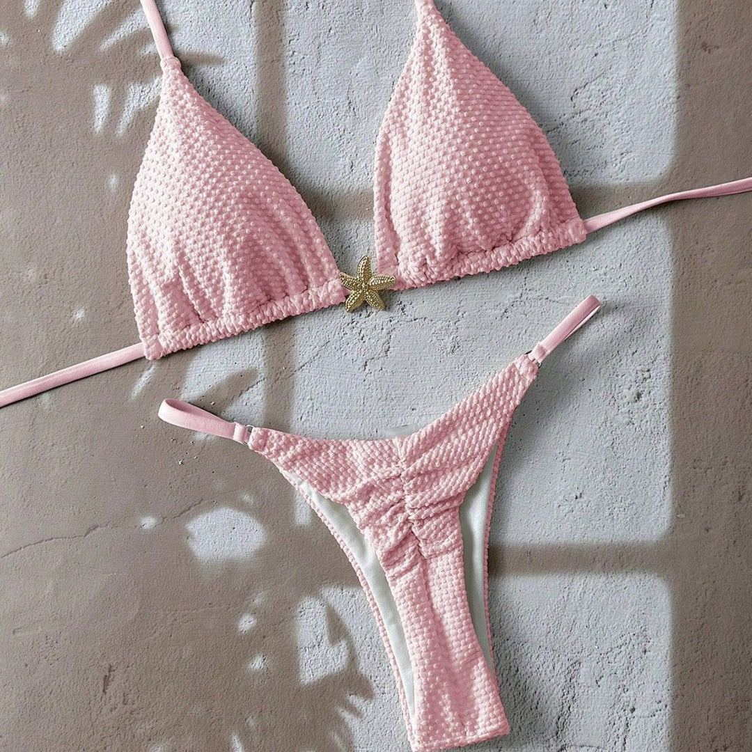 Women's triangle bikini with textured fabric and maritime details Mune Fashion