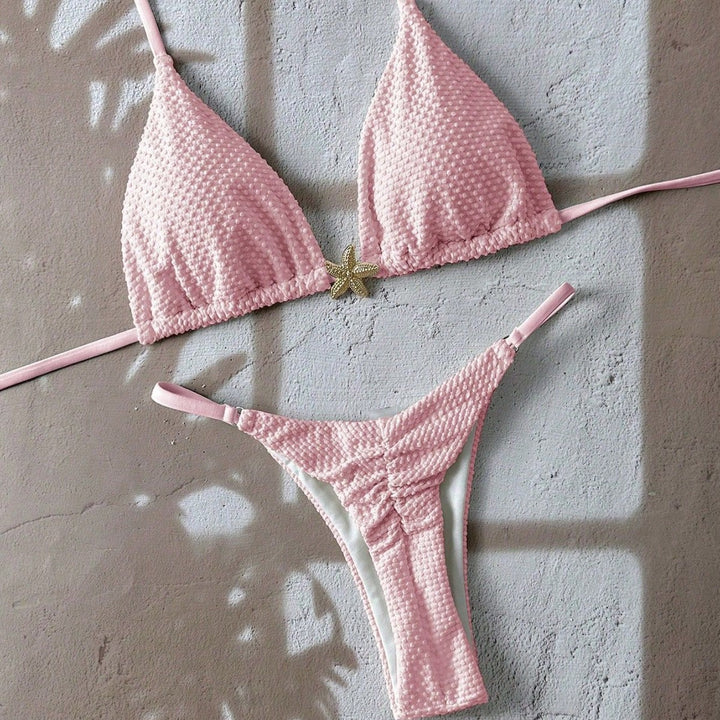 Women's triangle bikini with textured fabric and maritime details Mune Fashion
