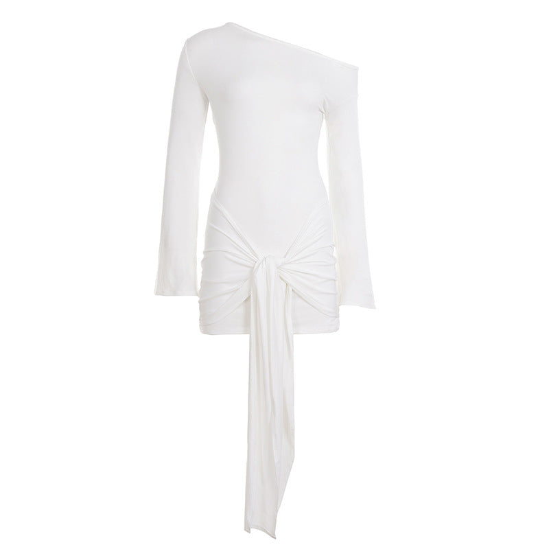 Women's fitted wrap shirt with wide trumpet sleeves and extra long tie band Mune Fashion